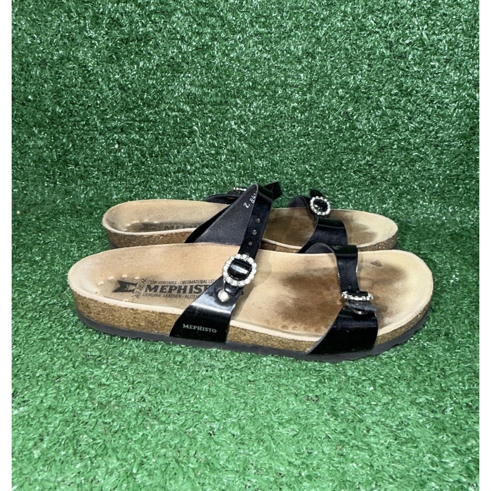 Mephisto Womens Size 6 Sandal Black Patent Norie Slides Crystal Rhinestone EU 36